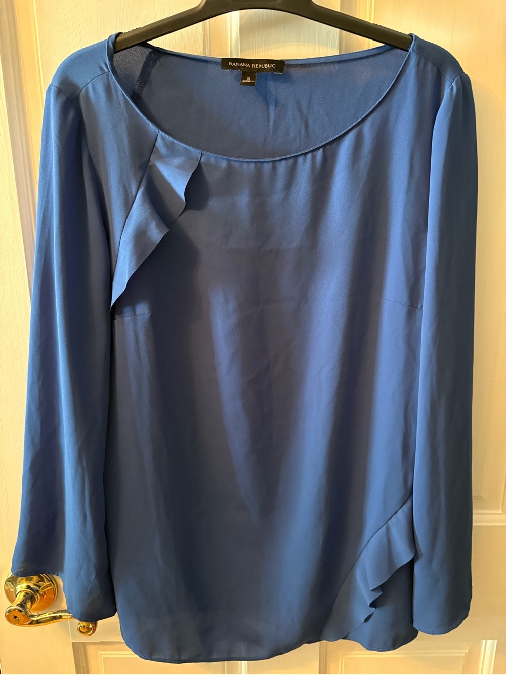 Banana Republic Royal Blue Ruffle-Trim Long Sleeve Top